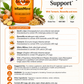 A product information sheet for Betsy's Basic InflamMove, highlighting 'Healthy Joint and Mobility Support' with turmeric and boswellia. The sheet includes a bottle of the capsules, illustrations of ingredients (turmeric root, white willow bark, ginger, boswellia), a list of three capsule types, suggested use, warnings, and an ingredients list on a white background.