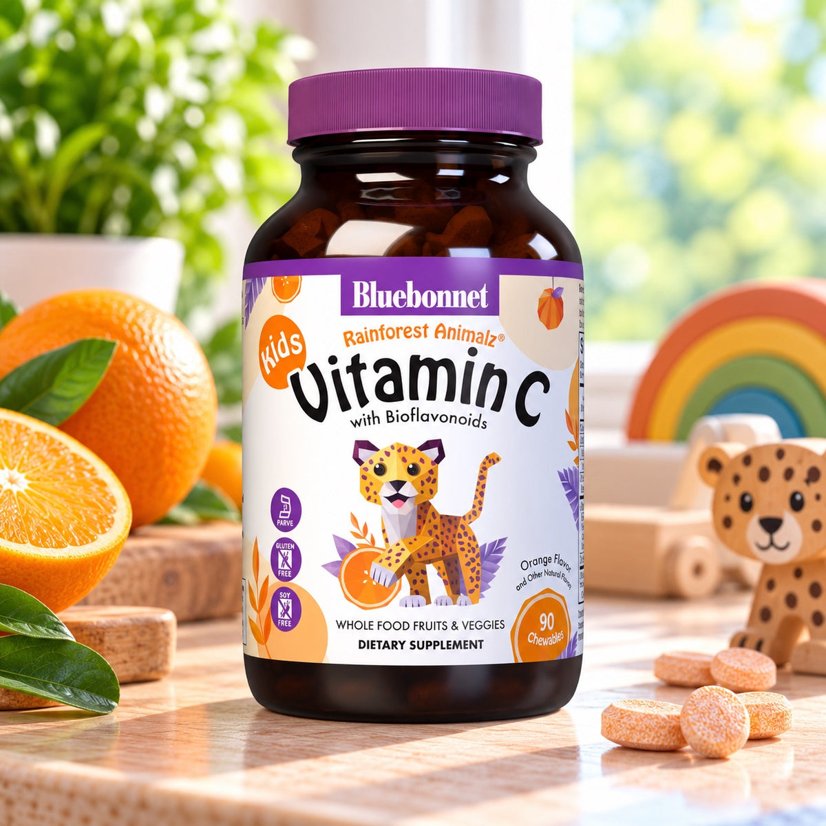 SUPER EARTH RAINFOREST ANIMALZ VITAMIN C ANIMAL-SHAPED 90 CHEWABLES BY BLUEBONNET NUTRITION 