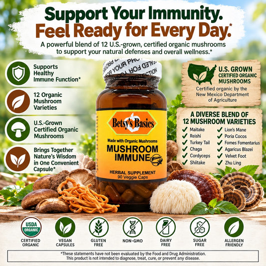Betsy_s Basics Made With Organic Mushrooms Mushroom Immune Veggie Caps