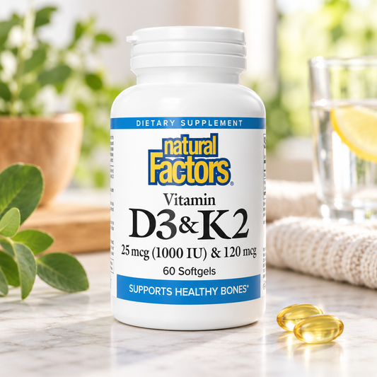 VITAMIN D3 & K2 1000 IU & 120 MCG 60 SGL BY NATURAL FACTORS 
