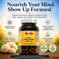 Betsy's Basics Organic Lion's Mane 2,000 mg dietary supplement bottle, shown in a promotional graphic with text callouts, mushroom illustrations, and a white background.