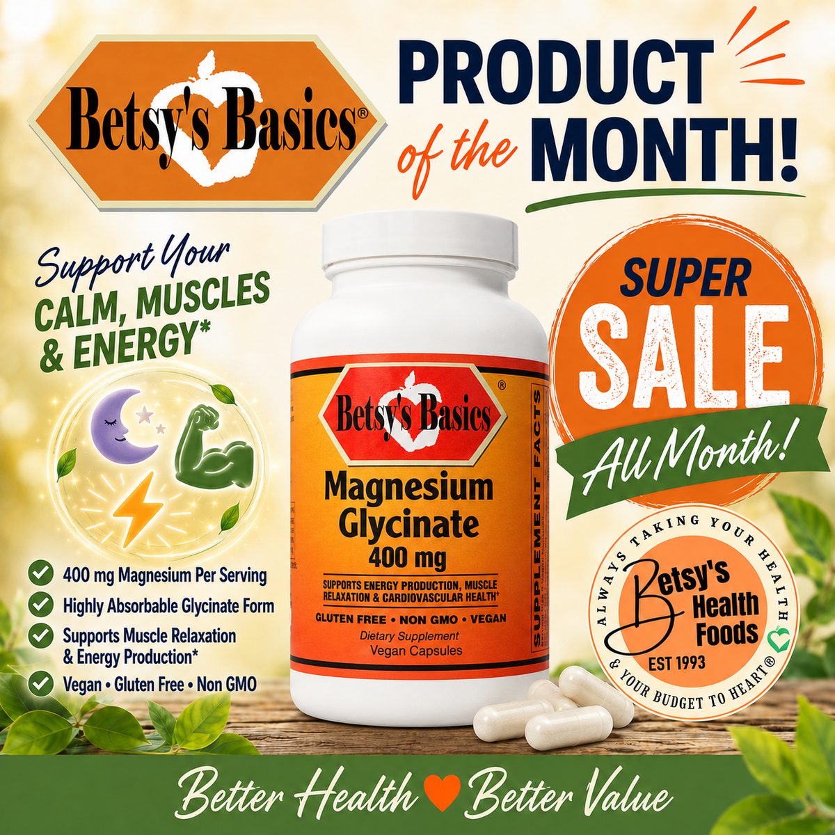 Magnesium Glycinate 30% off regular retail with super sale plus +5% discount applied all September