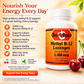 Betsy's Basics Methyl B-12 Lozenge dietary supplement bottle, cherry flavored, 3,000 mcg, shown on a warm wooden background with promotional text and cherry graphics.