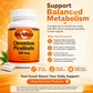An orange promotional graphic for Betsy's Basics Chromium Picolinate dietary supplement. A white bottle with an orange label is shown on the left, with white capsules in front.