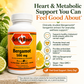A bottle of Betsy's Basics Bergamot 500 mg dietary supplement capsules shown on a bright promotional graphic with oranges, bergamot rinds, and text about heart and metabolic support.
