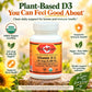 Betsys Basics Certified Organic Whole Food Vitamin D-3 5,000 iu supplement bottle on a light background with greenery and sunflowers and key selling points like supports immune health