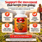 Betsys Basics Glucosamine Sulfate Chondroitin and MSM on a background of the outdoors with a backpacker and mountains in the distance plus callout statements like supports joint comfort and flexibility