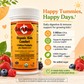 Betsy's Basics Organic Kids Comfort probiotic supplement bottle shown on a colorful promotional background with strawberries, blueberries, and text callouts about daily digestive and immune support.