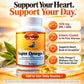 Betsys Basics Super Omega 3 enteric coated bottle on a sun-drenched background with softgels and callouts like No Fishy Aftertaste and Supports Heart Brain and Circulation