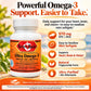 Betsys Basics Ultra Omega-3 Minis supplement bottle on a background with a blurred vision of the ocean and callouts like 970 mg EPA plus DHA and Natural Triglyceride Form