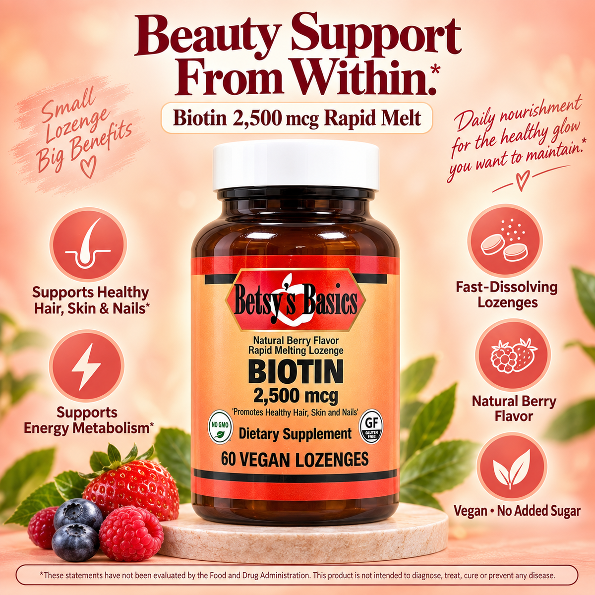 Biotin 2500 mcg, 60 rapid melt vegan lozenges (item 224)