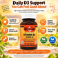 supplement bottle of Betsy's Basics Vitamin D3 10,000 IU on a bright, sunny background with key selling points on either side