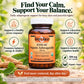 Betsy's Basics KSM-66 Organic Ashwagandha dietary supplement bottle shown on a styled background with herbs, leaves, and promotional text callouts about stress, sleep, memory, and overall balance.