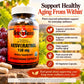 Betsys Basics Resveratrol 150 mg bottle with a backdrop of grapes and a vineyard in the distance with callouts like support healthy aging from within.