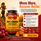Bottle of Betsys Basics Tart Cherry with Turmeric with a background showing cherries and turmeric and with key selling points