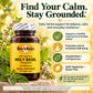 Betsy's Basics Holy Basil herbal supplement bottle on a green and yellow promotional background with text callouts about daily herbal support and wellness benefits.