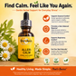Supplement bottle of liquid herbal formula called Aller-calm with key selling points on a yellow background with daisies