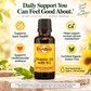 Glass supplement bottle of Betsy's Basics Vitamin D3 with K2 on a pale background with key selling points on either side of the supplement bottle.