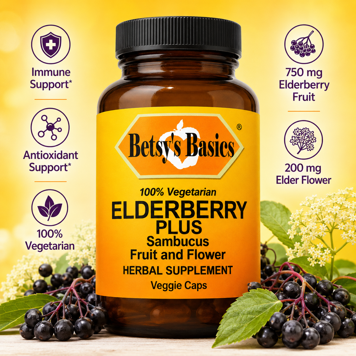 Elderberry Plus, 90 vcap