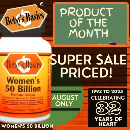 Promotional image for Betsy's Basics Women's 50 Billion probiotic supplement  on super sale this August