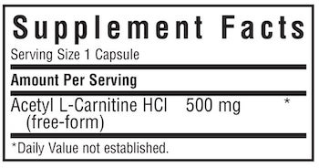 Bluebonnet Nutrition Acetyl L Carnitine 500 mg Supplement Facts
