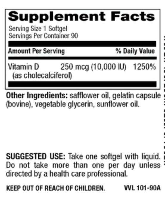 Betsy_s Basics Vitamin D3 10000 iu Supplement Facts