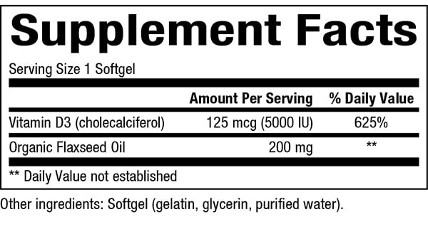 Natural Factors Vitamin D3 125 mcg, 5,000 iu Supplement Facts