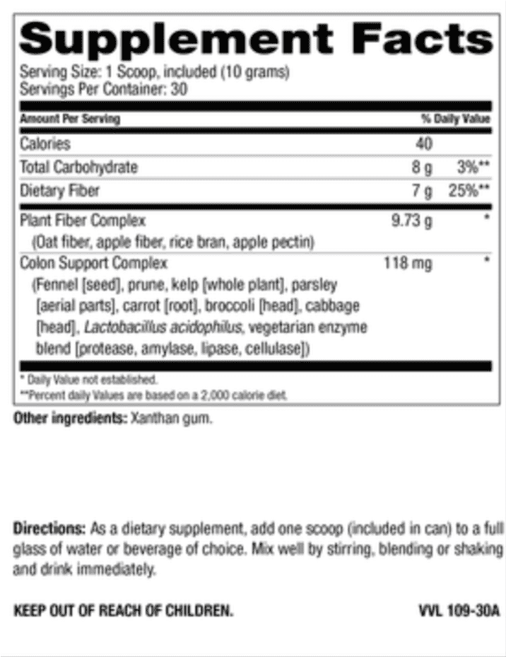 Betsy_s Basics Plant-Based Fiber Complex Supplement Facts