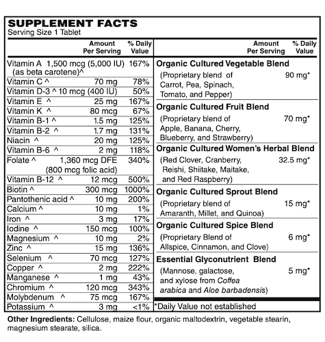 Betsy_s Basics Women_s One Daily Whole Food Multi Supplement Facts