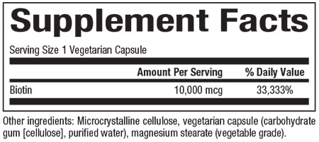 Natural Factors Extra Strength Biotin 10000 mcg Supplement Facts
