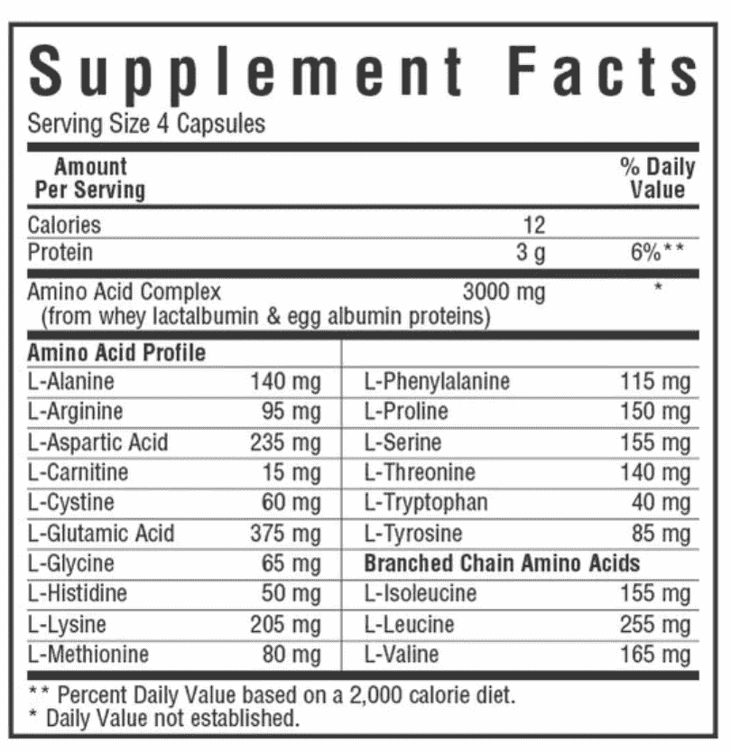 Bluebonnet Nutrition Amino Acid 750 mg Supplement Facts