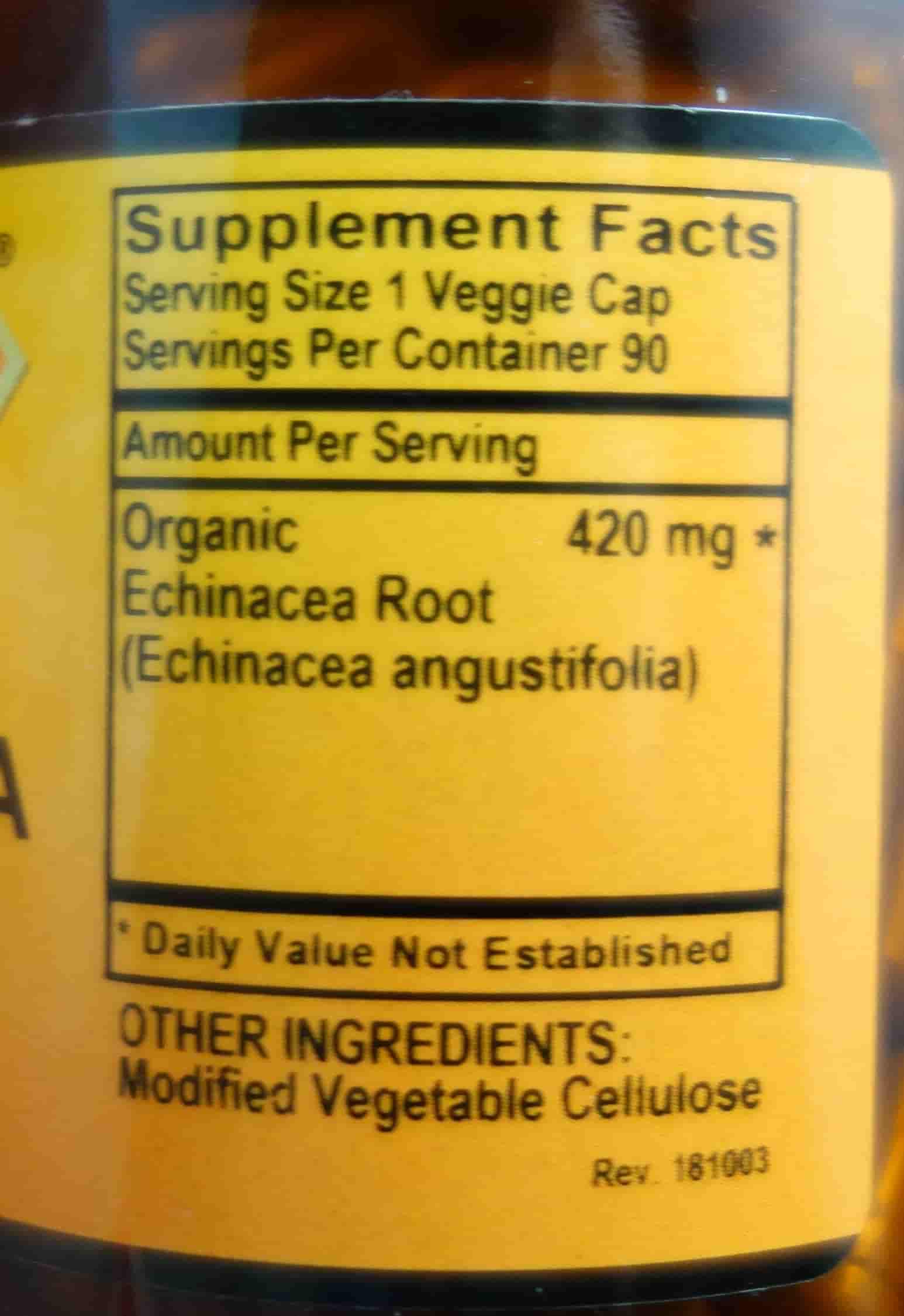 Betsy_s Basics Echinacea Caps Supplement Facts