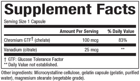 Natural Factors Chromium and Vanadium Supplement Facts