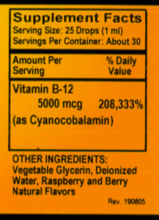 Betsy_s Basics Vitamin B12 5000 mcg Supplement Facts