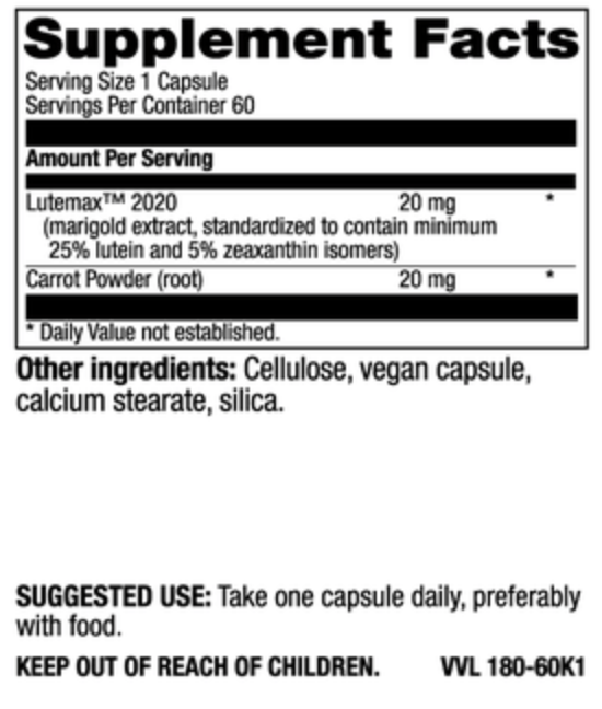 Betsy_s Basics Whole Food Based Lutein with Zeaxanthin Supplement Facts