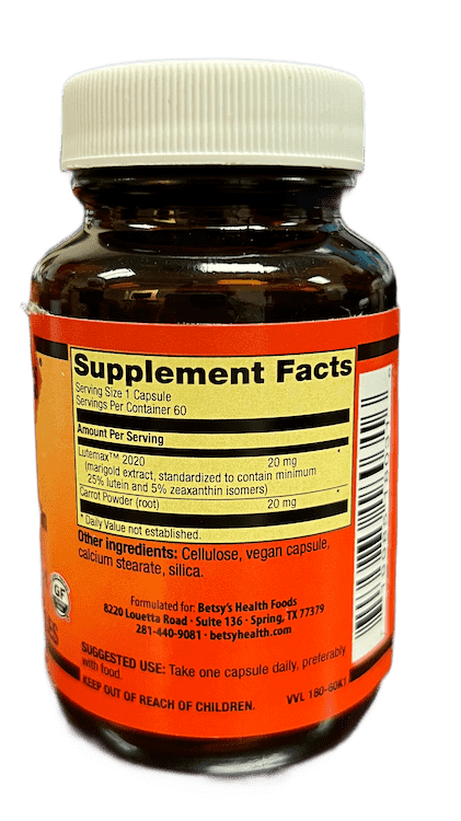 Betsy_s Basics Lutein with Zeaxanthin Supplement Facts