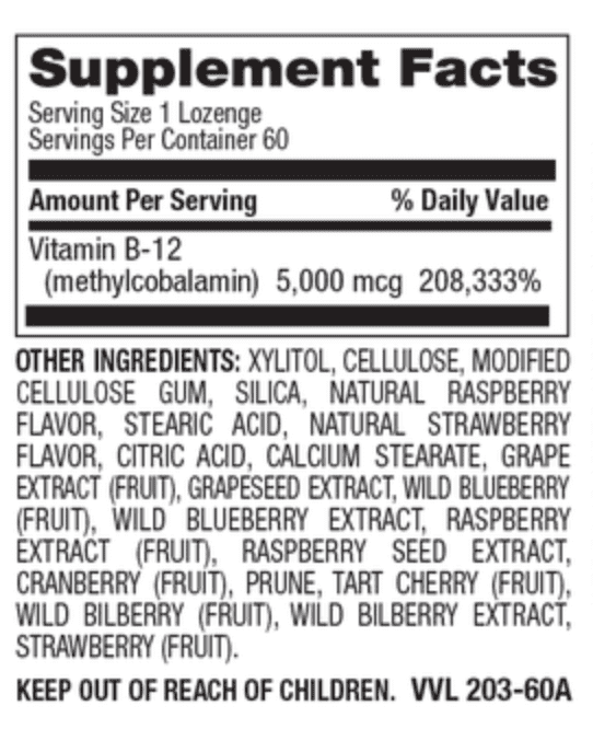 Betsy_s Basics Methyl B-12 5,000 mcg Supplement Facts
