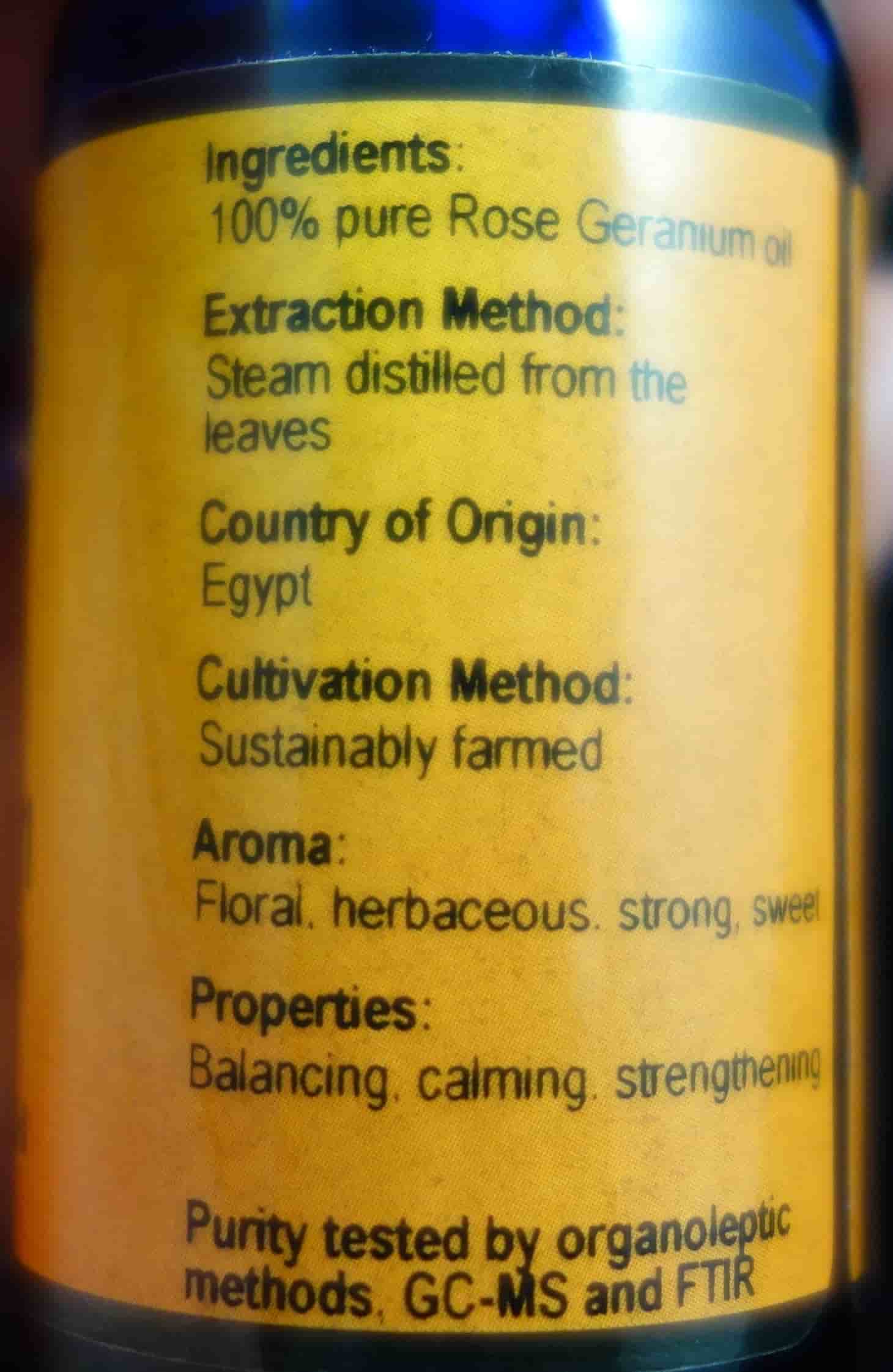 Betsy_s Basics Rose Geranium Essential Oil Label Info