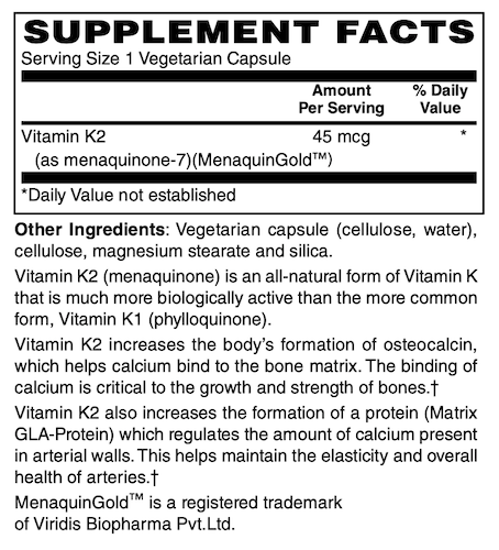 Betsy_s Basics Vitamin K2 45 mcg Supplement Facts