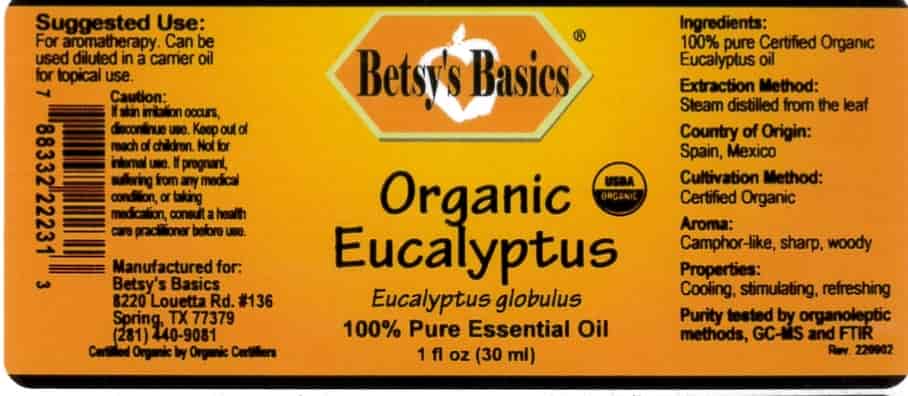 Betsy_s Basics Organic Eucalyptus Pure Essential Oil