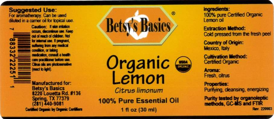 Betsy_s Basics Organic Lemon Pure Essential Oil