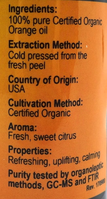 Betsy_s Basics Certified Organic Orange Essential Oil Ingredients