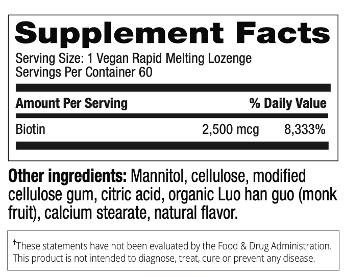 Betsy_s Basics Natural Berry Flavor Rapid Melting Lozenge Biotic 2500 mcg Supplement Facts