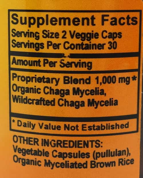 Betsy_s Basics Chaga Supplement Facts