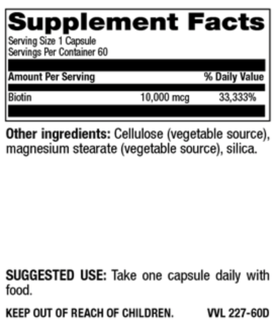 Betsy_s Health Foods Biotin 10000 mcg Supplement Facts