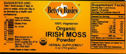Betsy_s Basics Organic Irish Moss Powder Full Label