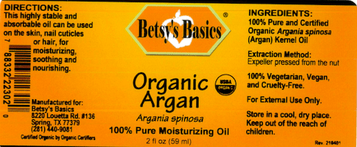 Betsy_s Basics Organic Argan 100 percent Pure Moisturizing Oil