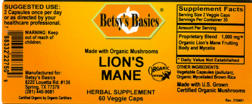 Betsy_s Basics Lion_s Mane Organic Mushroom