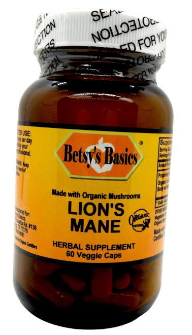 Betsy_s Basics Made With Organic Mushrooms Lion_s Mane Herbal Supplement Veggie Caps
