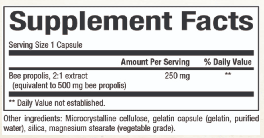Natural Factors Bee Propolis 500 mg Supplement Facts